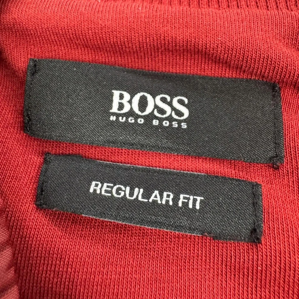 BOSS Hugo Boss Sweatshirt Mens Medium Red 1/4 Zip Mock Neck Pullover Jersey